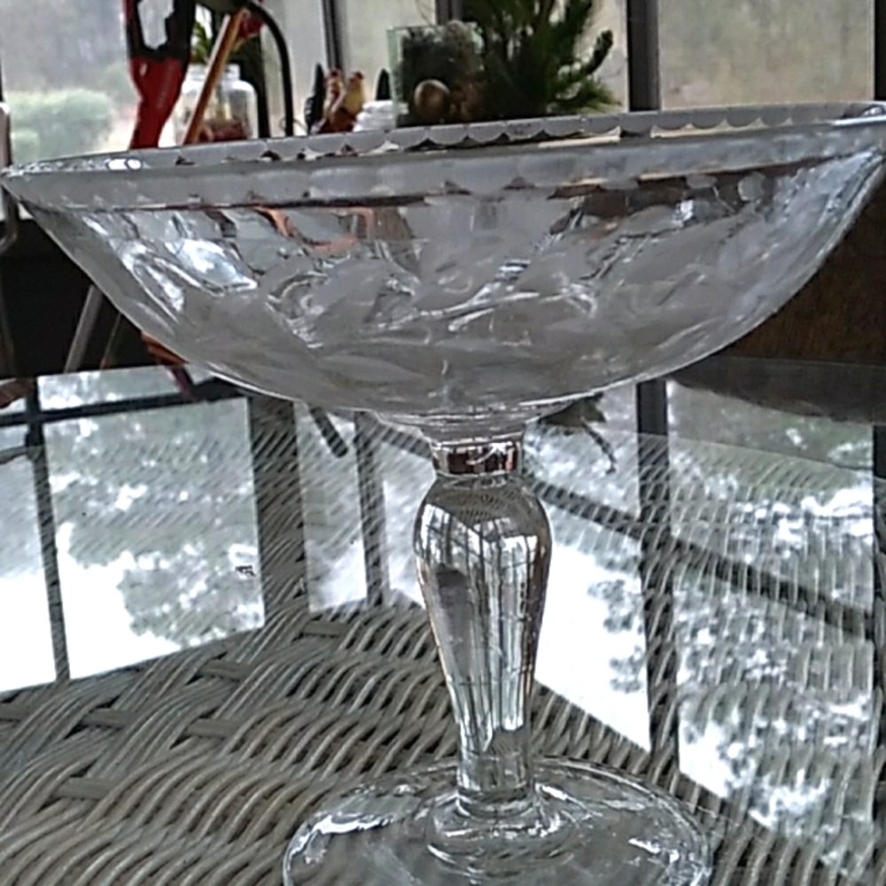 Compote dish etched glass